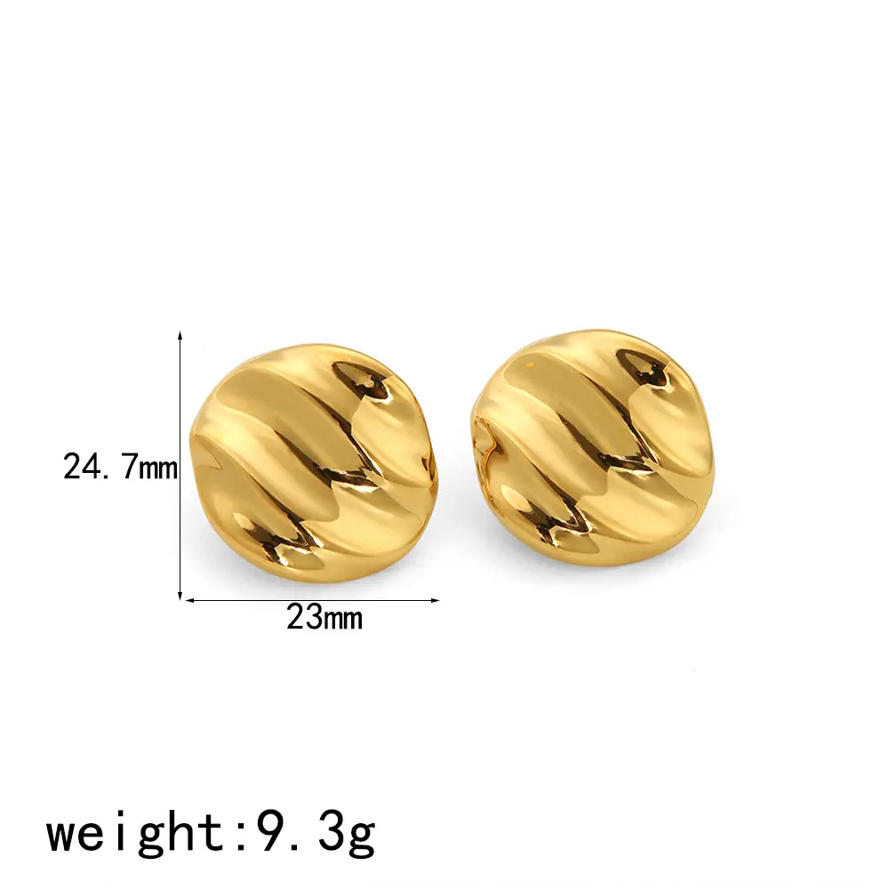 1 Pair Trendy Classic Simple Style Draped Round Shape Stainless Steel 18K Gold Plated Women's Stud Earrings h5 Picture2